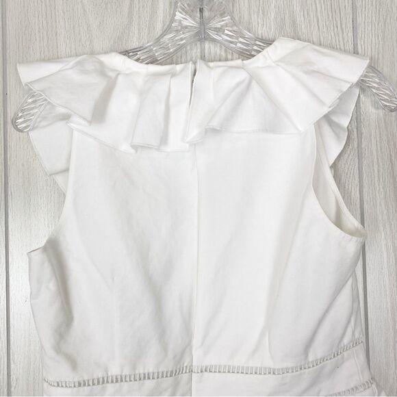 Kate Spade | White V-Neck Ruffle Peplum Sleeveless Blouse Size 4 - Picture 10 of 13